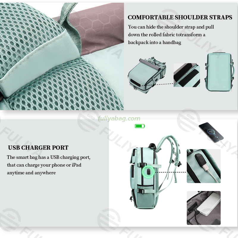 Fuliya Custom Unisex Multiple Compartments Sports Hiking Backpack Wet Dry Separation Waterproof Travel Laptop Backpack With USB