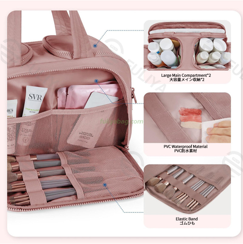Custom Women Luxury Large Capacity Lightweight Travel Toiletry Makeup Bag Puffy Storage Handbag Cosmetics Bag