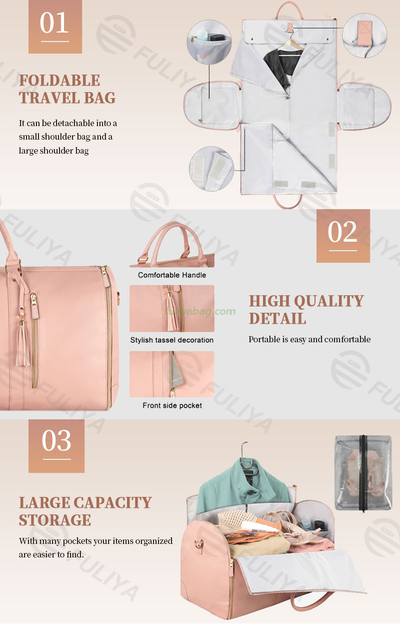 Factory Custom Wholesale Pu Leather Travel Suit Bag Travelling Foldable Bags Luggage Duffel Garment Bags