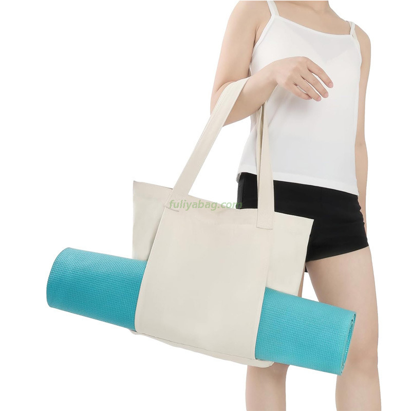 Custom Logo Portable Storage Gym Bag Large Eco Friendly Yoga Mat Carry Cotton Canvas Yoga Tote Bag with Pockets