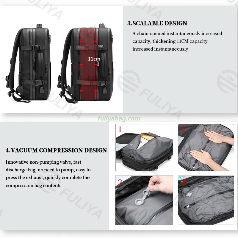 Custom Fashion Large Capacity Vacuum Airbag Backpack Waterproof Business Luggage Laptop Travel Backpack