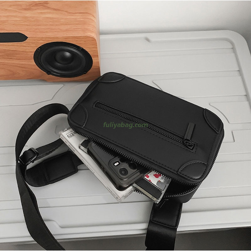 Customized Logo Trendy Soft Pu Casual Small Square Zipper Hand Bag Personalized Men Single Shoulder Crossbody Bag