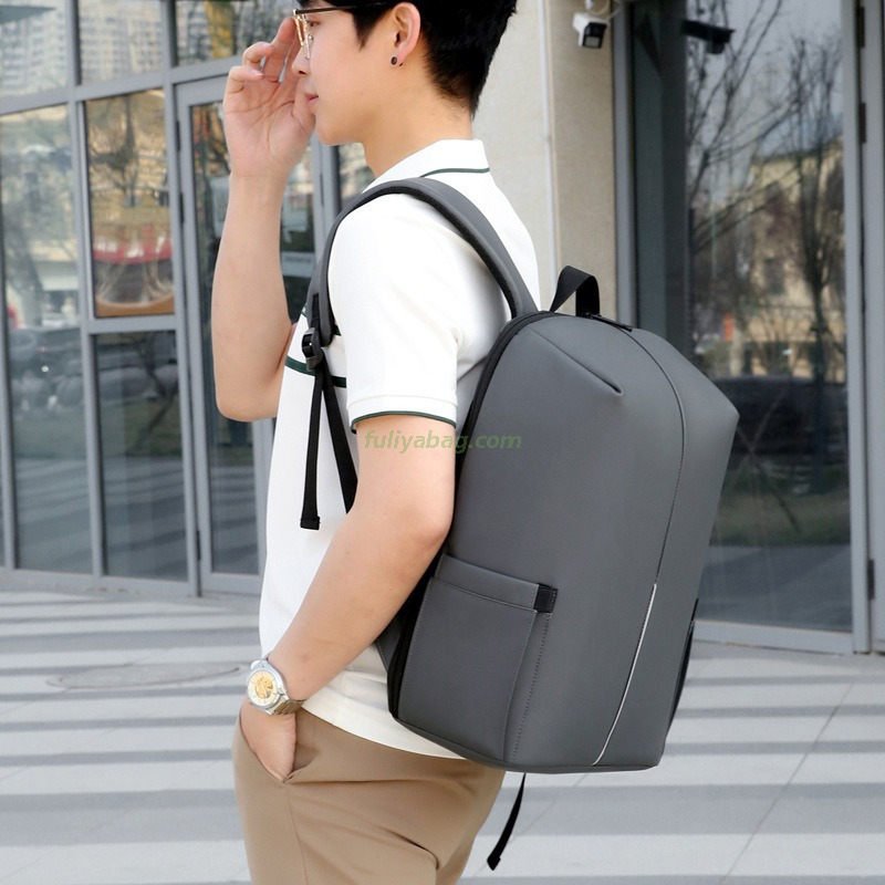 High Capacity Business Backpack Fashion Design Waterproof Zipper Closure Leather Reflective Strip Men's Laptop Backpack